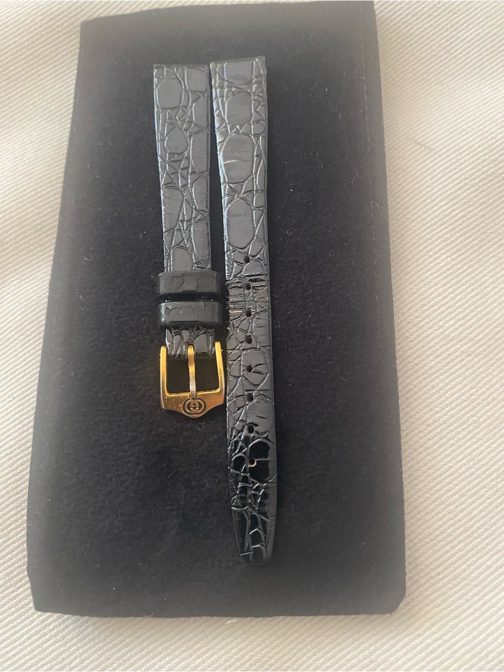 Vintage Black Croc-Embossed  Watch Strap with Gold Gucci plated Buckle 14mm